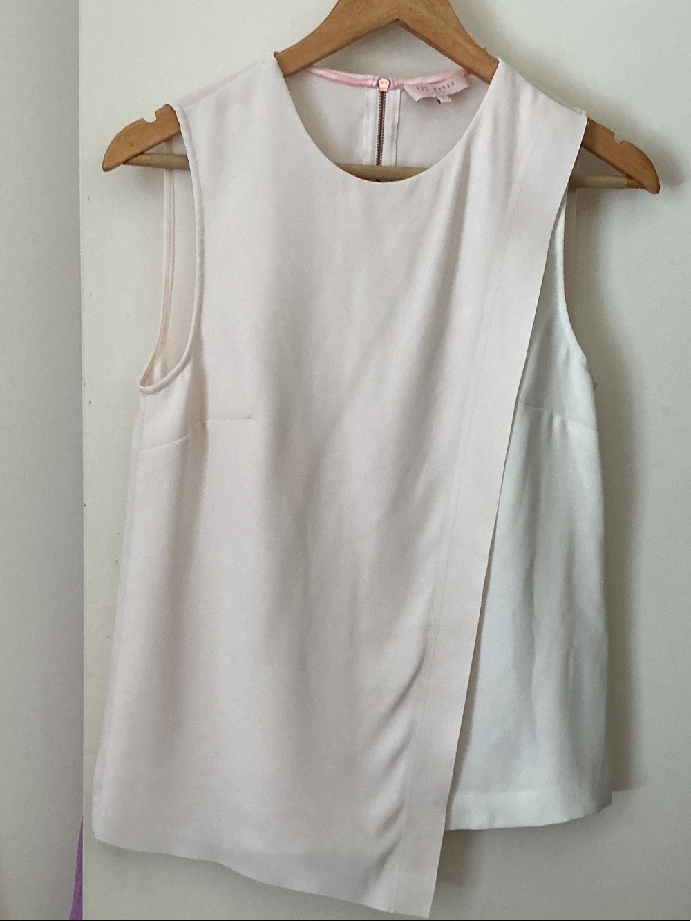 TED BAKER Sleeveless Two-Tone Overlay Top in Light Blush and White